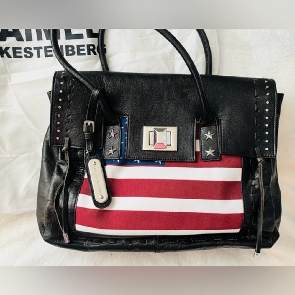 Aimee Kestenberg Washington Leather Tote - Croco Black Leather w/USA Flag - Picture 4 of 8